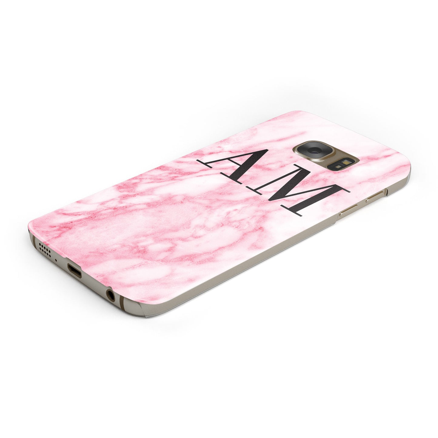 Personalised Pink Marble Monogrammed Samsung Galaxy Case Bottom Cutout