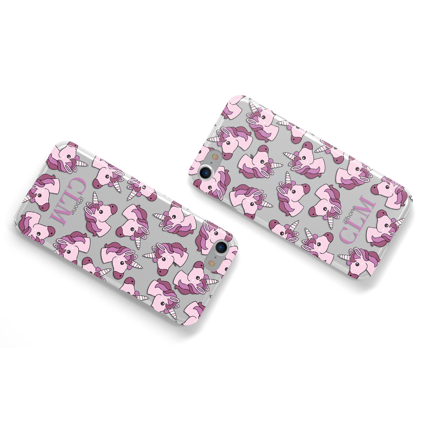 Pink Unicorns Personalised Apple iPhone Case Flat Overview
