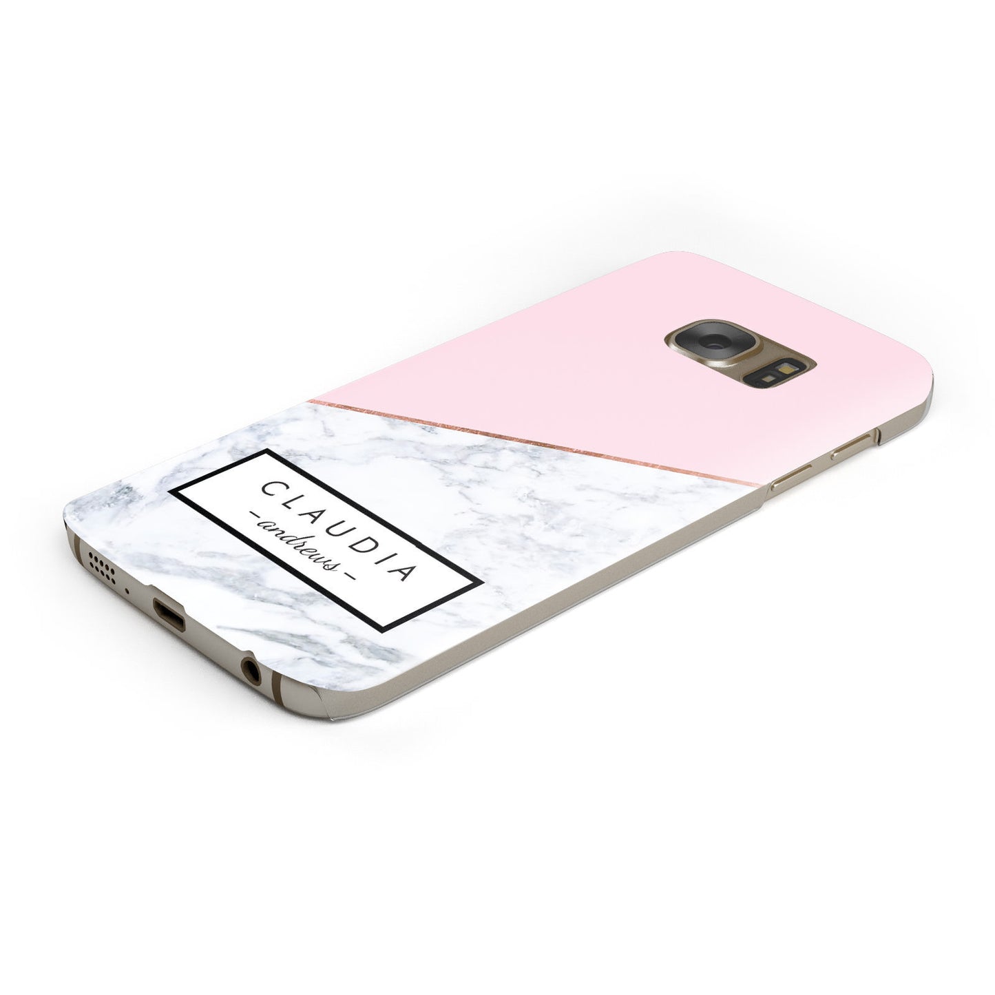 Personalised Pink With Marble Initials Name Samsung Galaxy Case Bottom Cutout