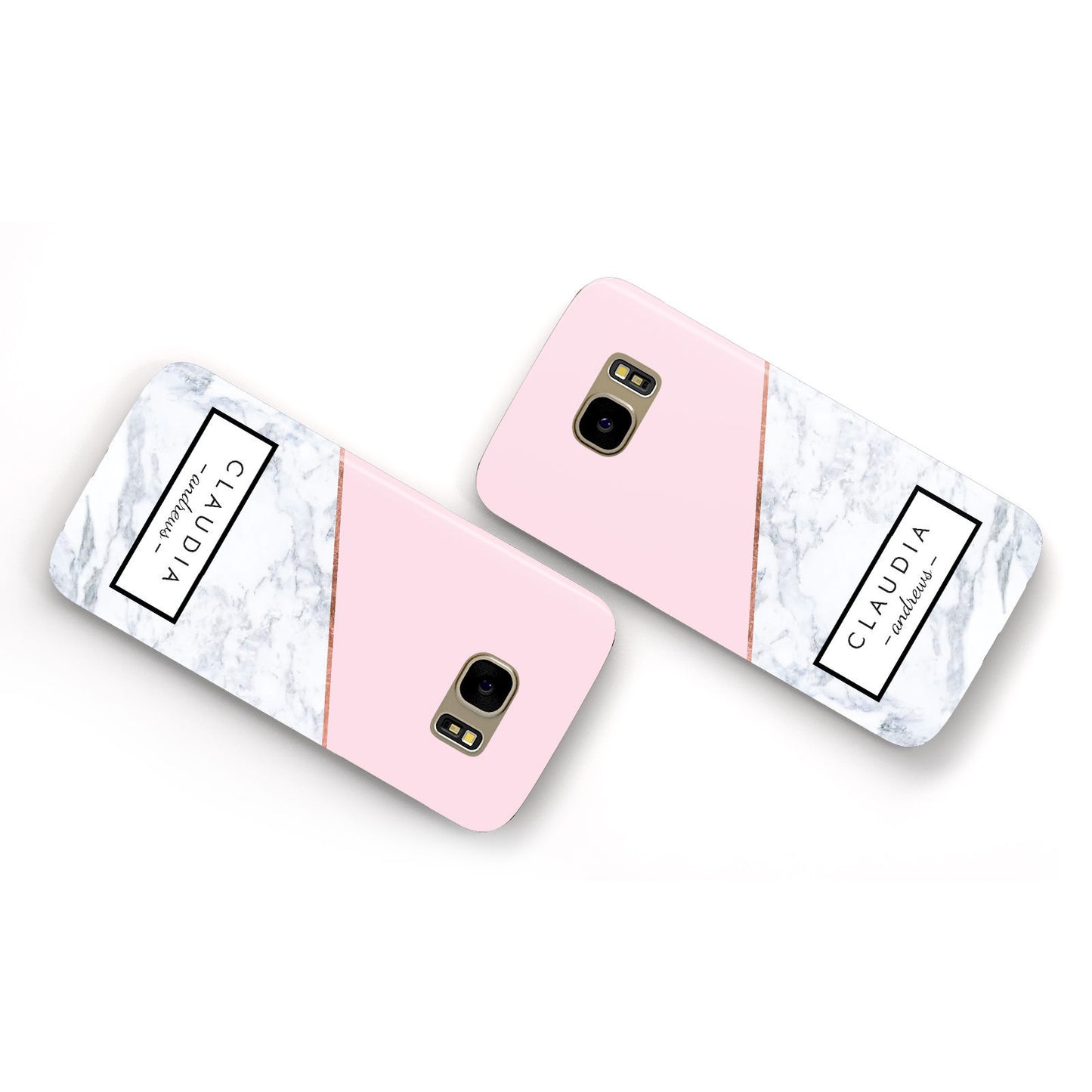 Personalised Pink With Marble Initials Name Samsung Galaxy Case Flat Overview