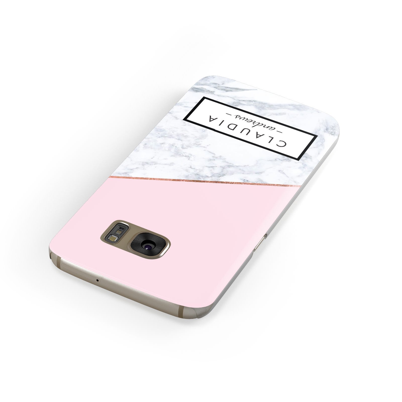 Personalised Pink With Marble Initials Name Samsung Galaxy Case Front Close Up