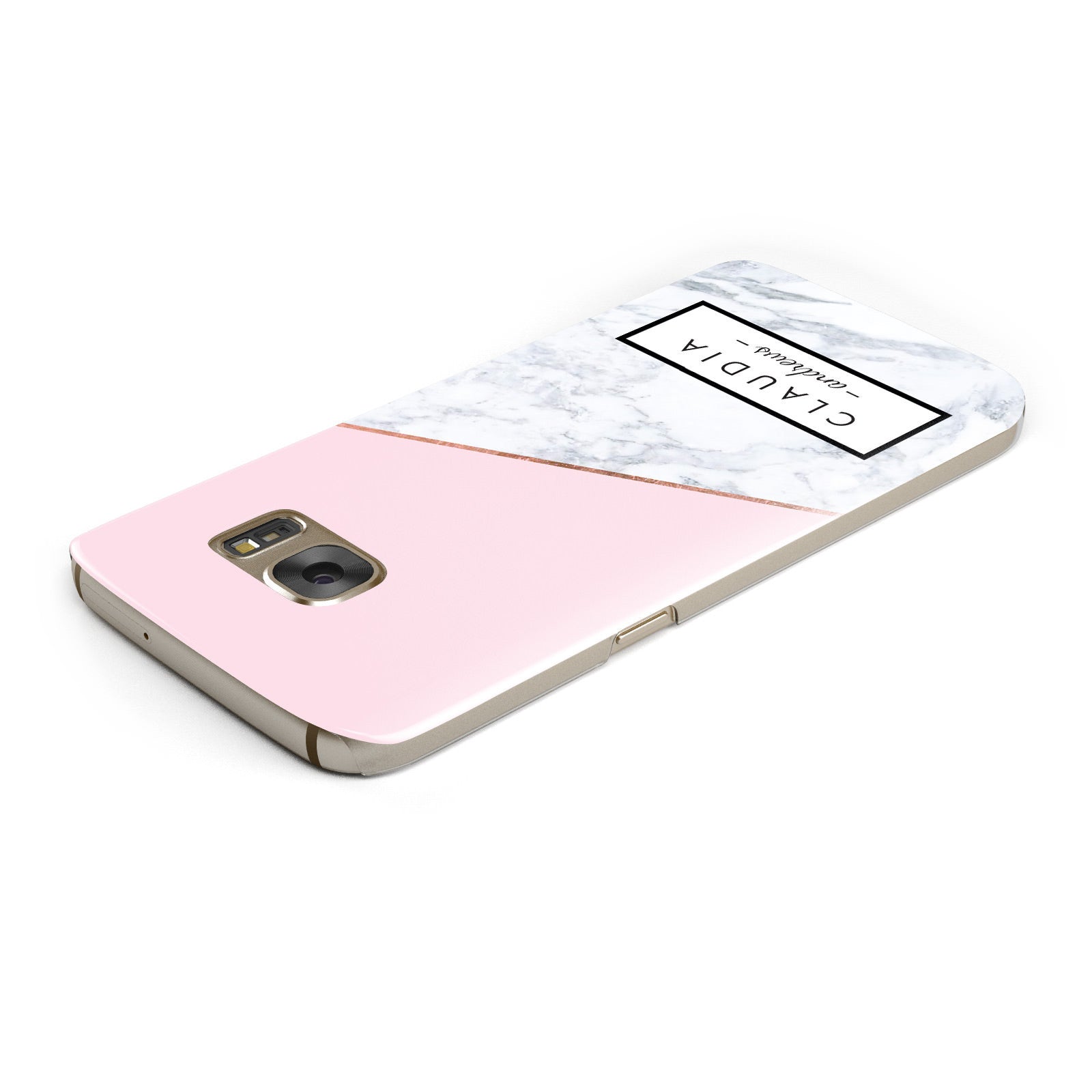 Personalised Pink With Marble Initials Name Samsung Galaxy Case Top Cutout