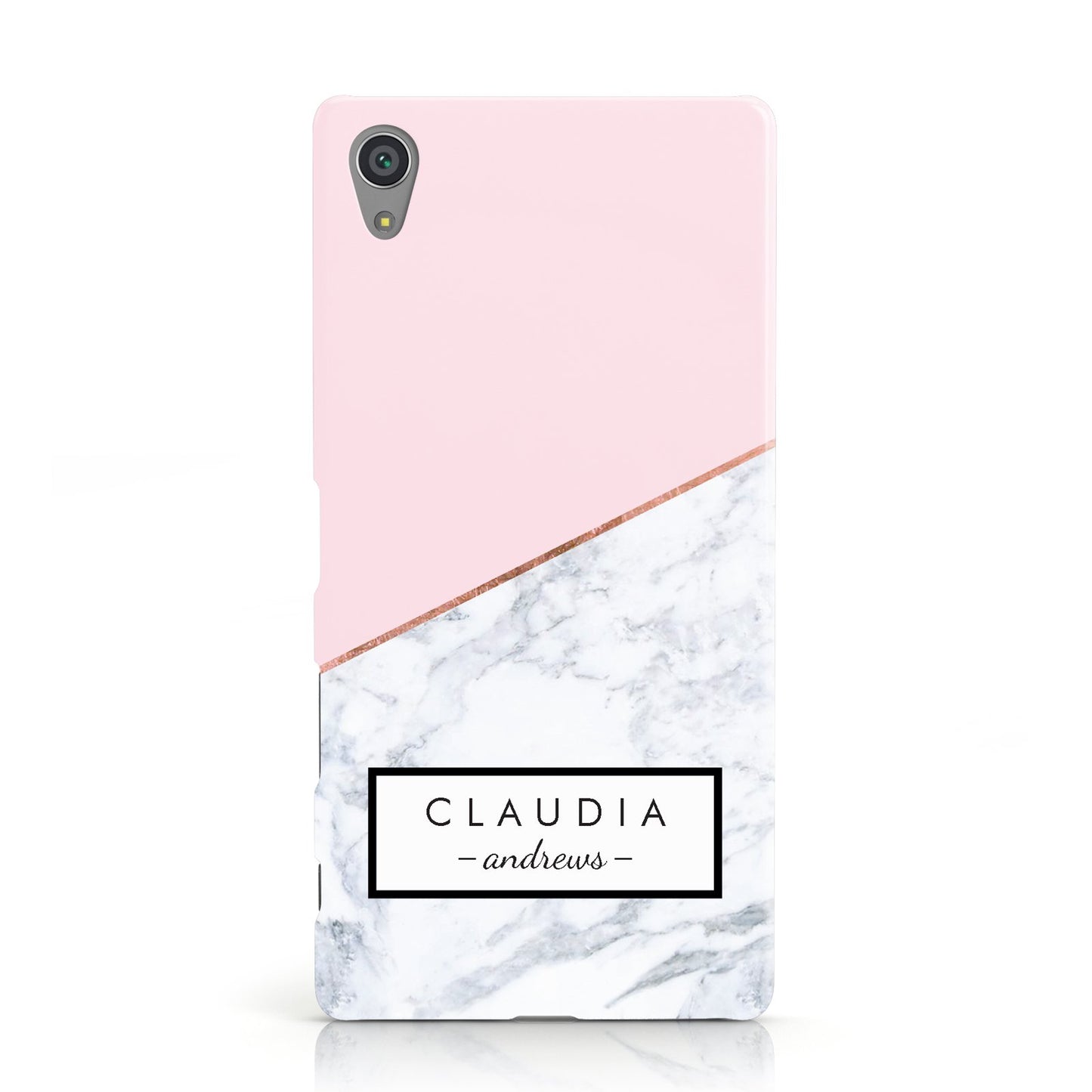 Personalised Pink With Marble Initials Name Sony Xperia Case