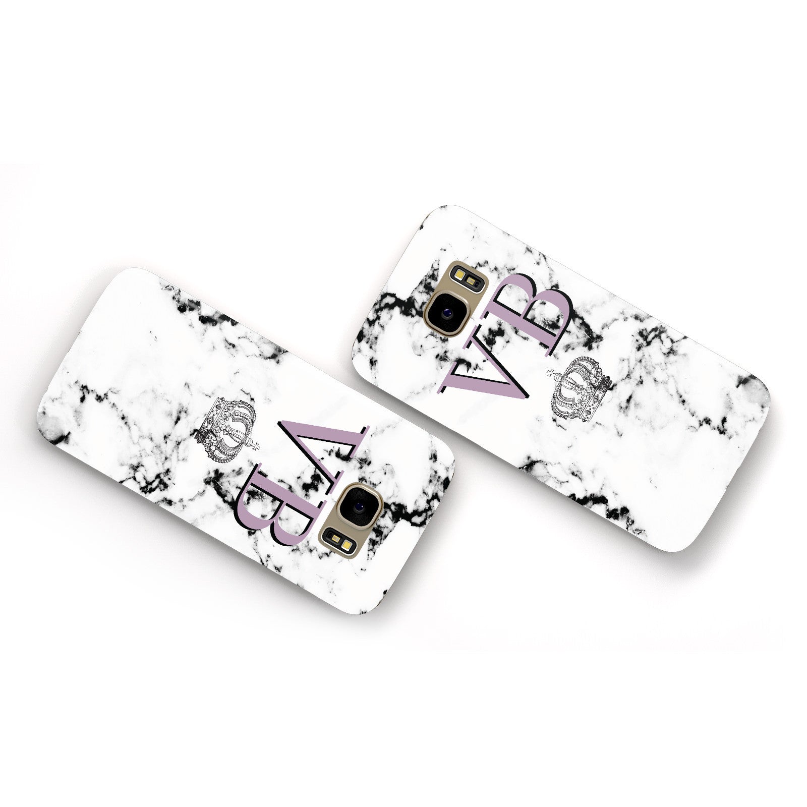 Personalised Princess Crown Initials Marble Samsung Galaxy Case Flat Overview