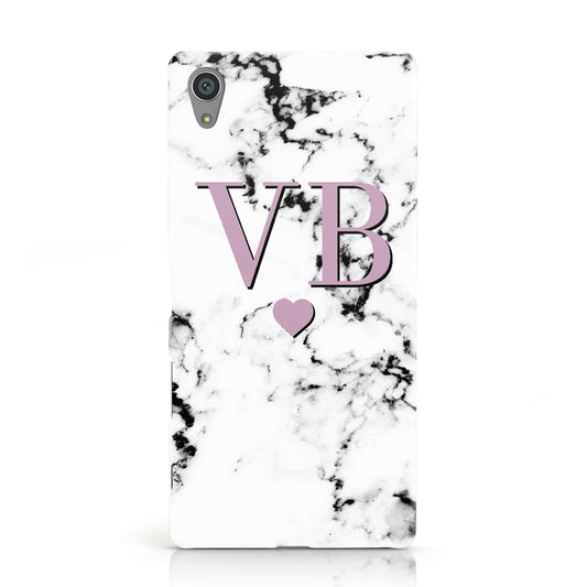 Personalised Purple Initialed Marble Heart Sony Xperia Case