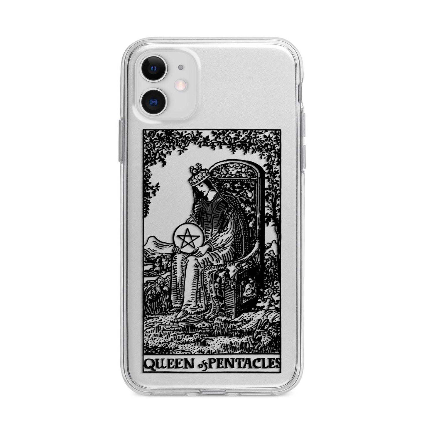Queen of Pentacles Monochrome Apple iPhone 11 in White with Bumper Case