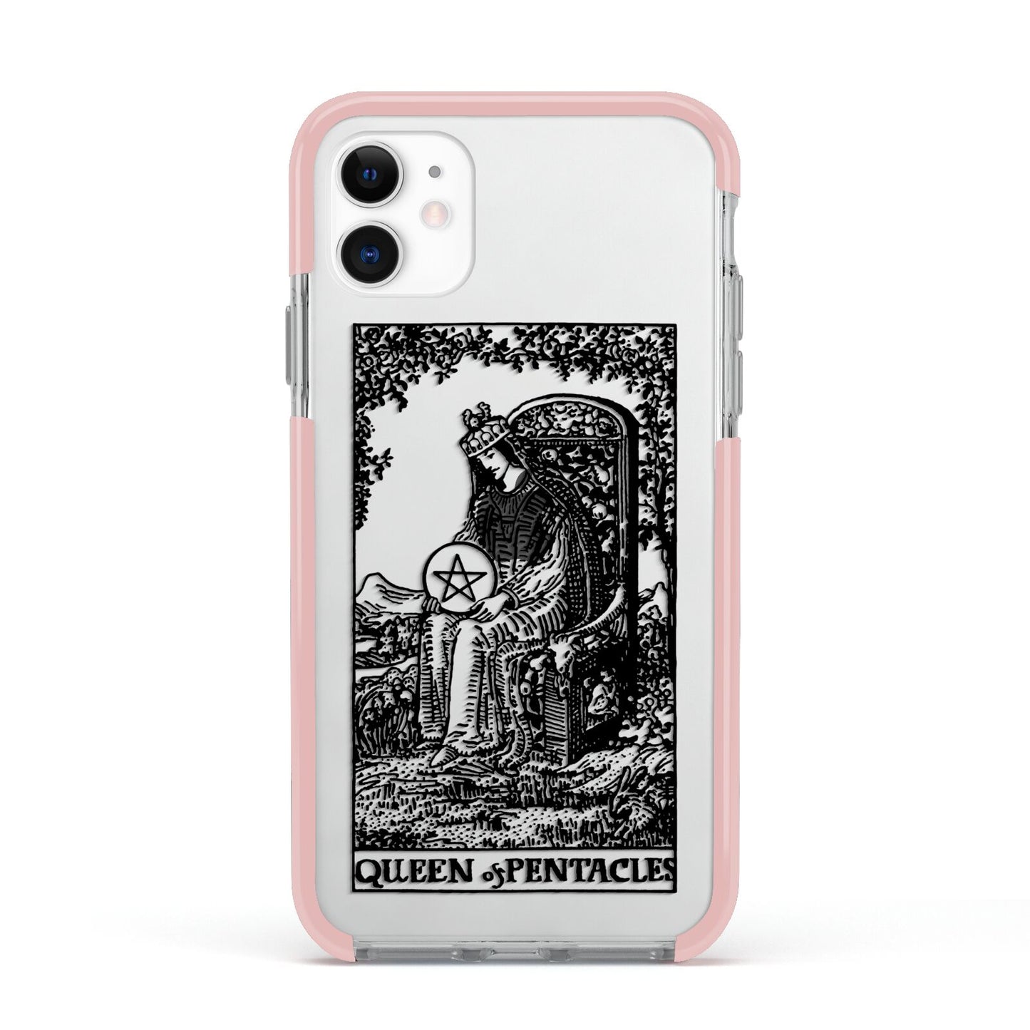 Queen of Pentacles Monochrome Apple iPhone 11 in White with Pink Impact Case