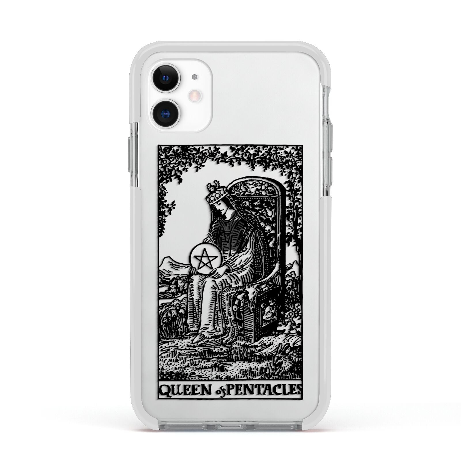 Queen of Pentacles Monochrome Apple iPhone 11 in White with White Impact Case