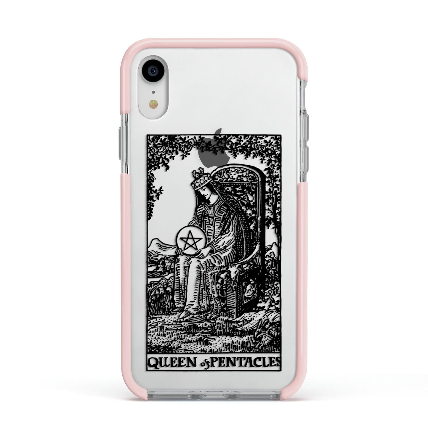 Queen of Pentacles Monochrome Apple iPhone XR Impact Case Pink Edge on Silver Phone