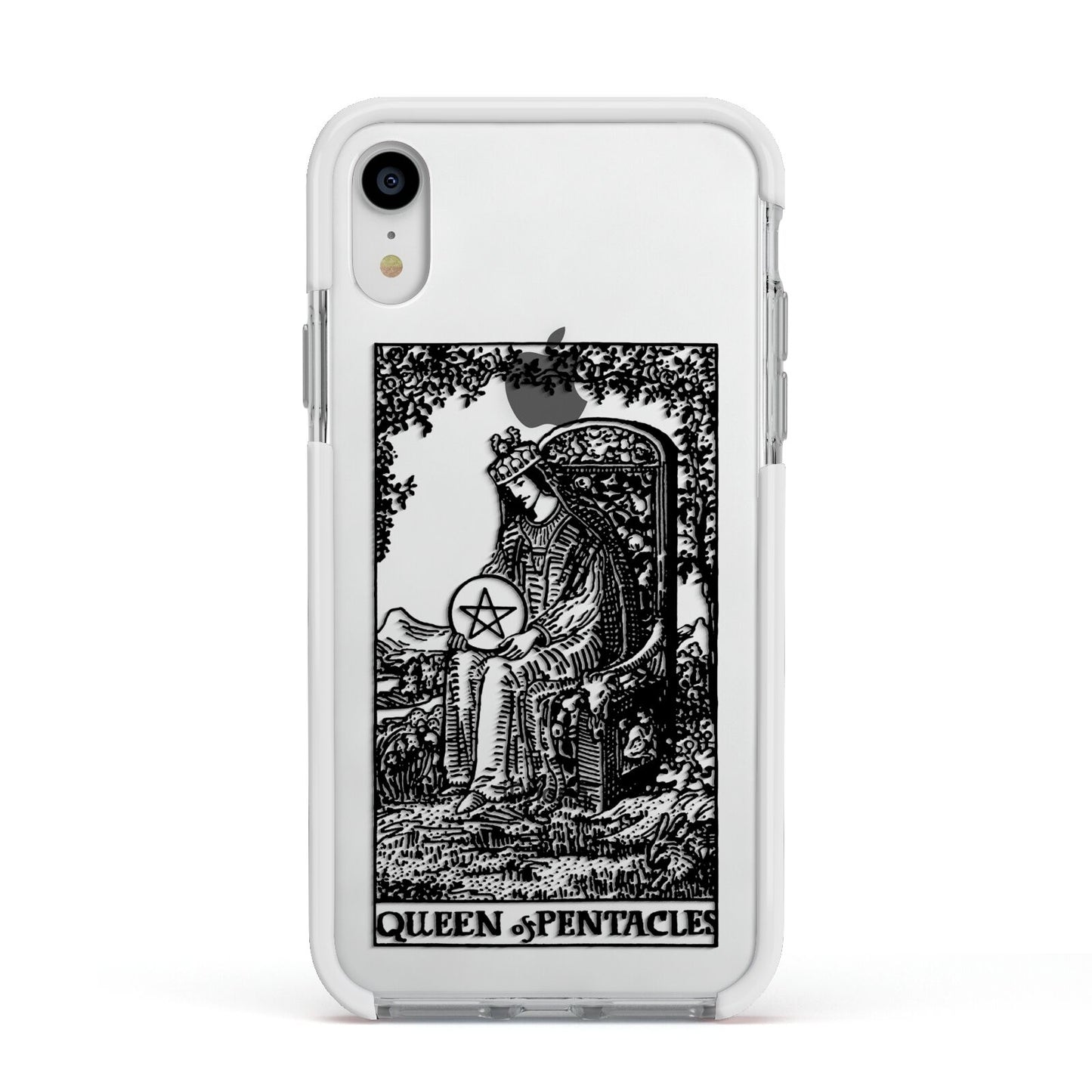 Queen of Pentacles Monochrome Apple iPhone XR Impact Case White Edge on Silver Phone