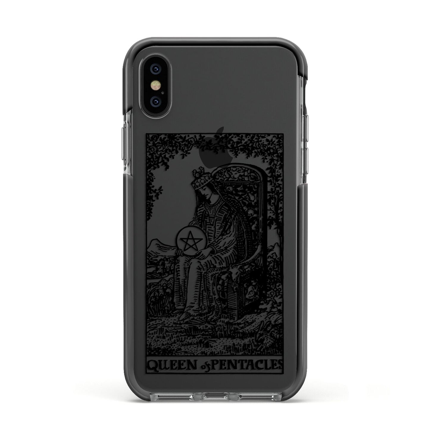 Queen of Pentacles Monochrome Apple iPhone Xs Impact Case Black Edge on Black Phone