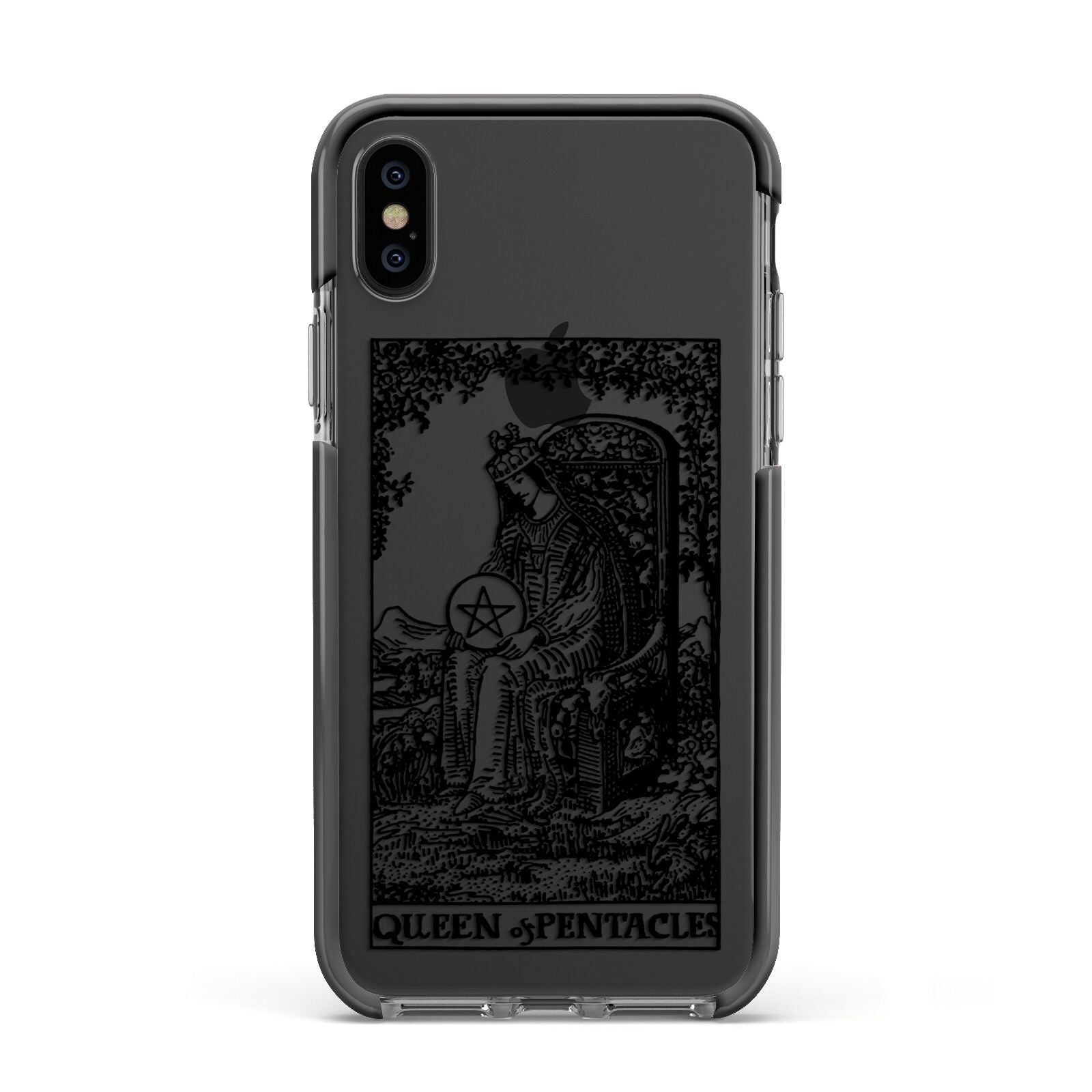 Queen of Pentacles Monochrome Apple iPhone Xs Impact Case Black Edge on Black Phone