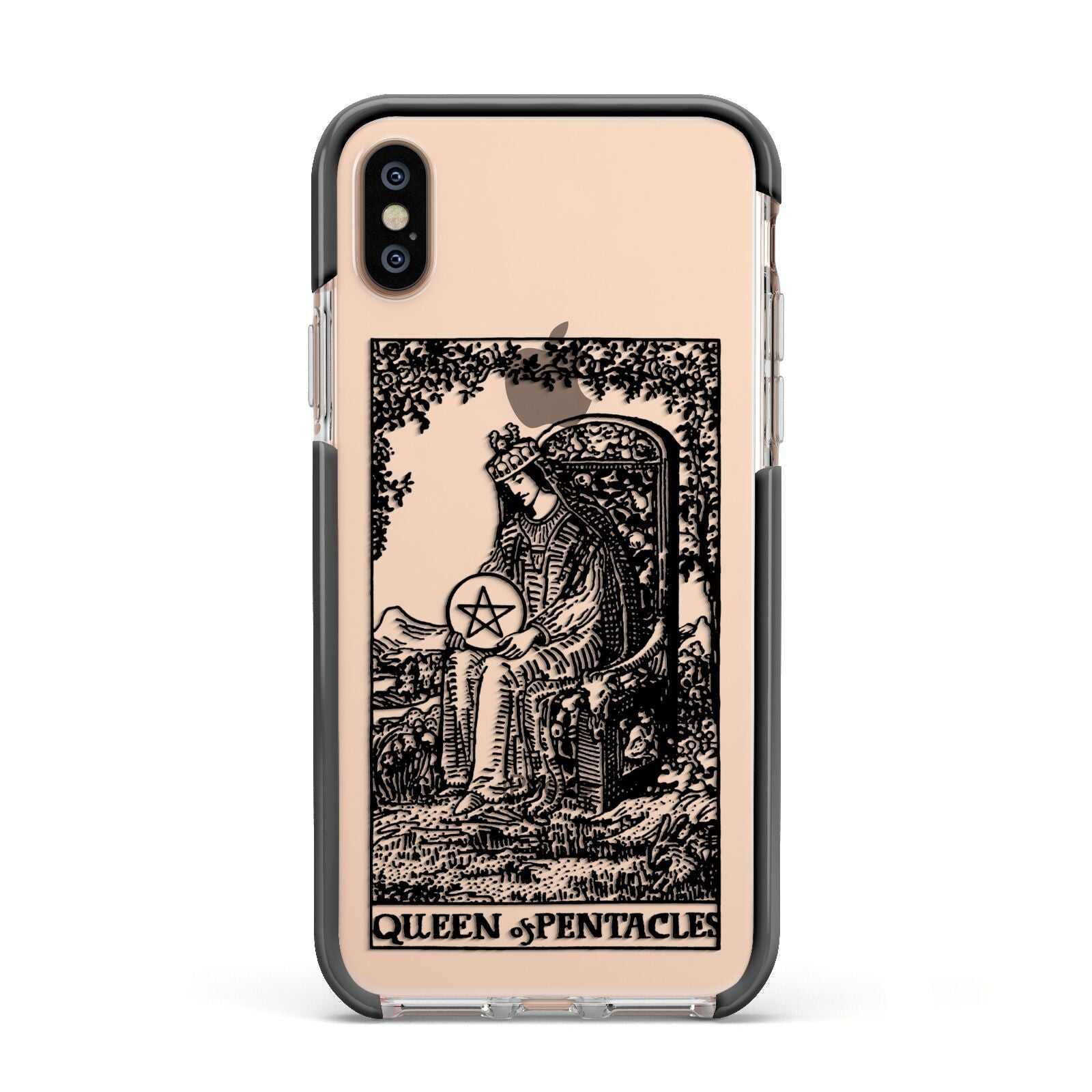 Queen of Pentacles Monochrome Apple iPhone Xs Impact Case Black Edge on Gold Phone