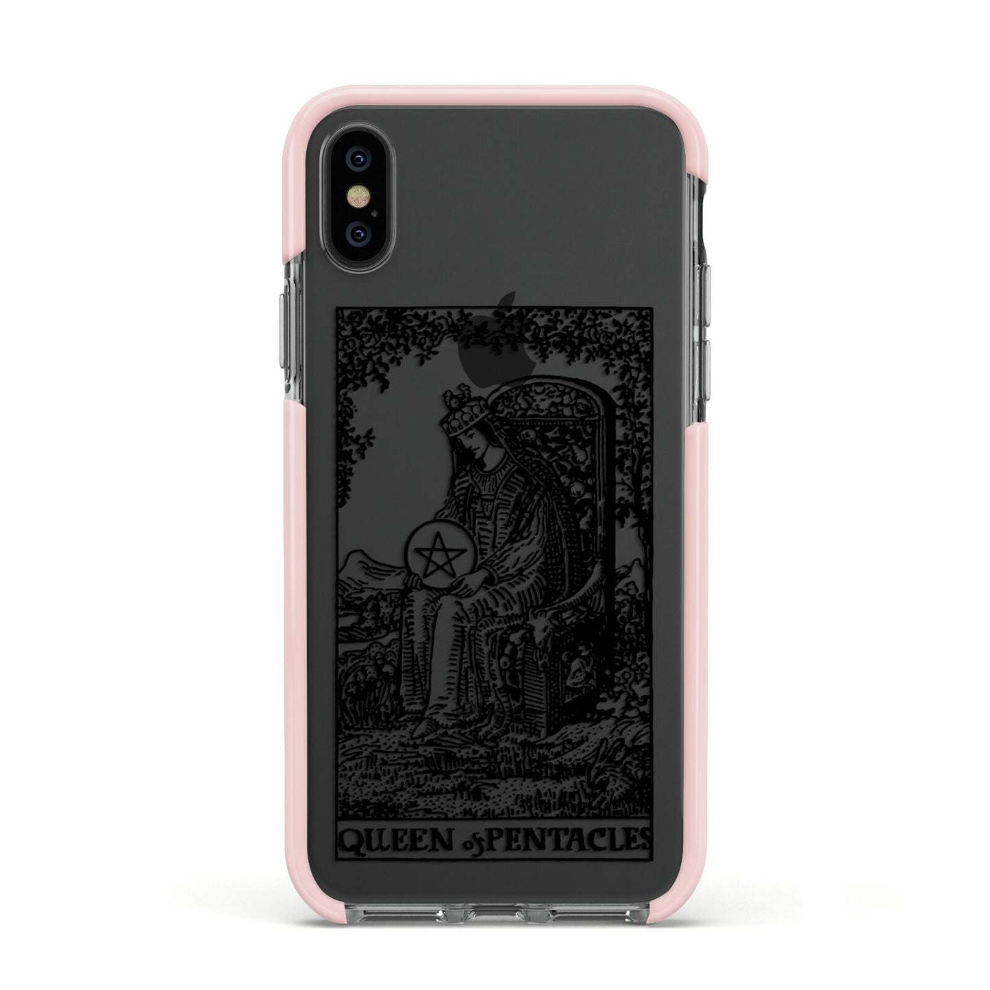 Queen of Pentacles Monochrome Apple iPhone Xs Impact Case Pink Edge on Black Phone