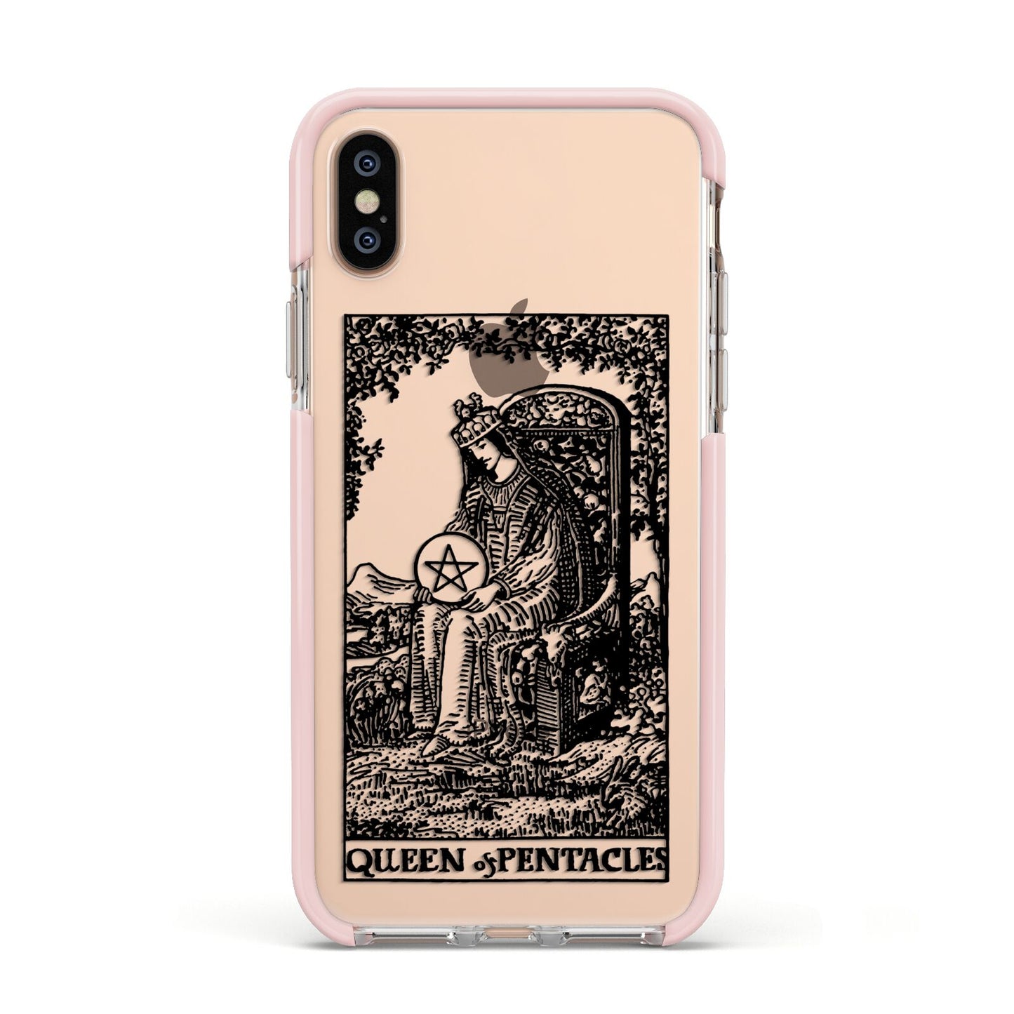 Queen of Pentacles Monochrome Apple iPhone Xs Impact Case Pink Edge on Gold Phone
