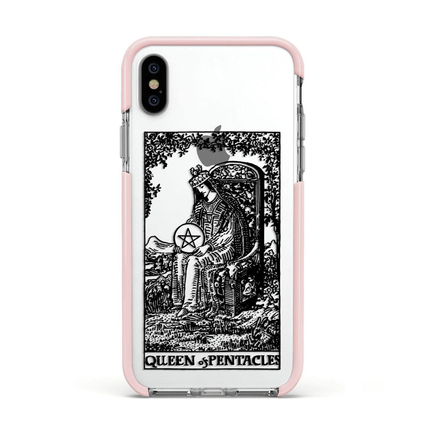Queen of Pentacles Monochrome Apple iPhone Xs Impact Case Pink Edge on Silver Phone