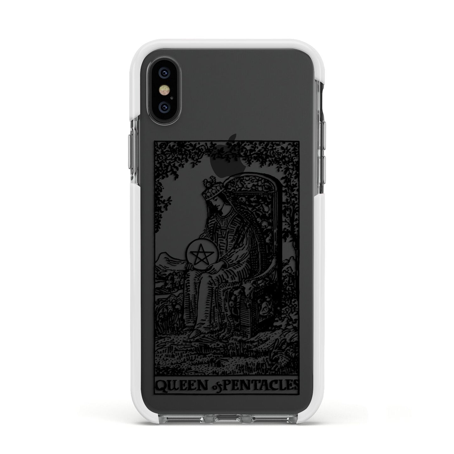 Queen of Pentacles Monochrome Apple iPhone Xs Impact Case White Edge on Black Phone