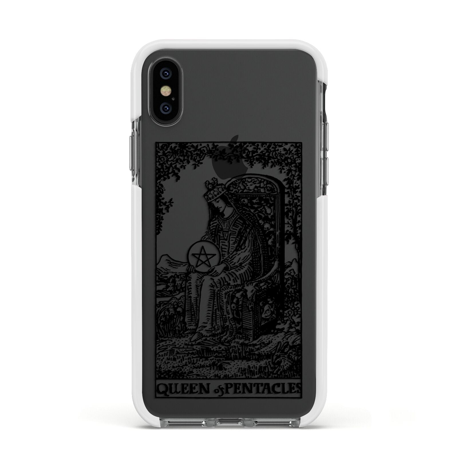 Queen of Pentacles Monochrome Apple iPhone Xs Impact Case White Edge on Black Phone