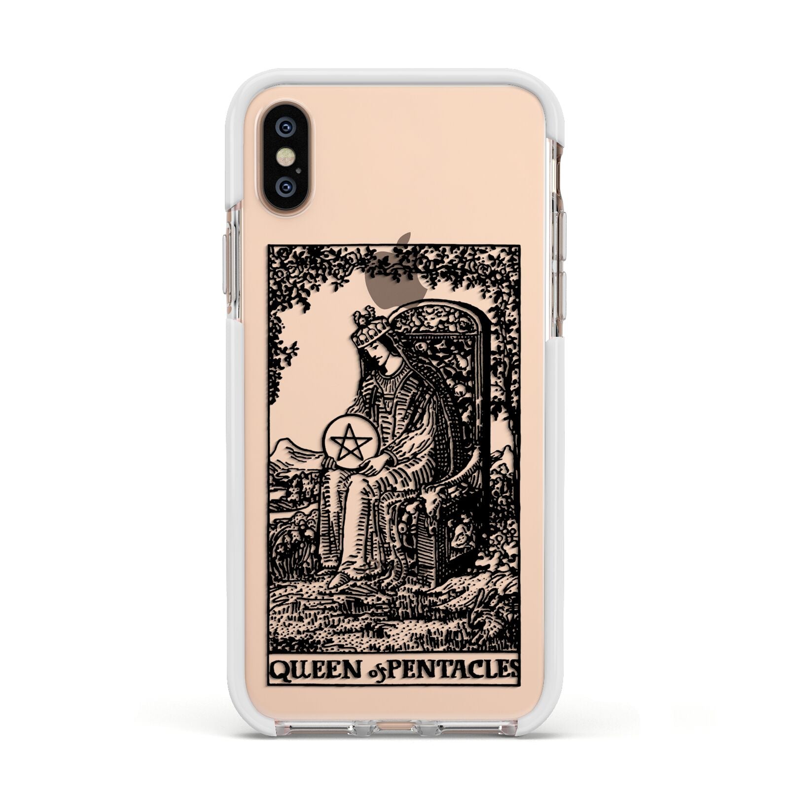 Queen of Pentacles Monochrome Apple iPhone Xs Impact Case White Edge on Gold Phone