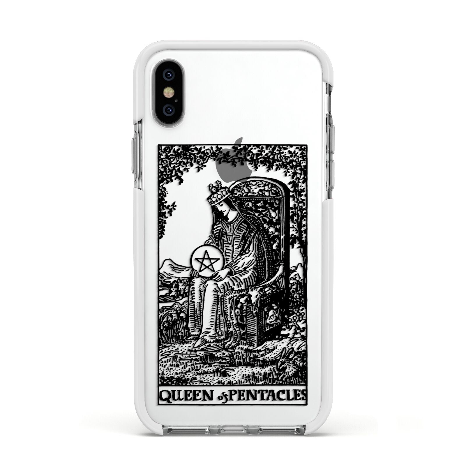 Queen of Pentacles Monochrome Apple iPhone Xs Impact Case White Edge on Silver Phone