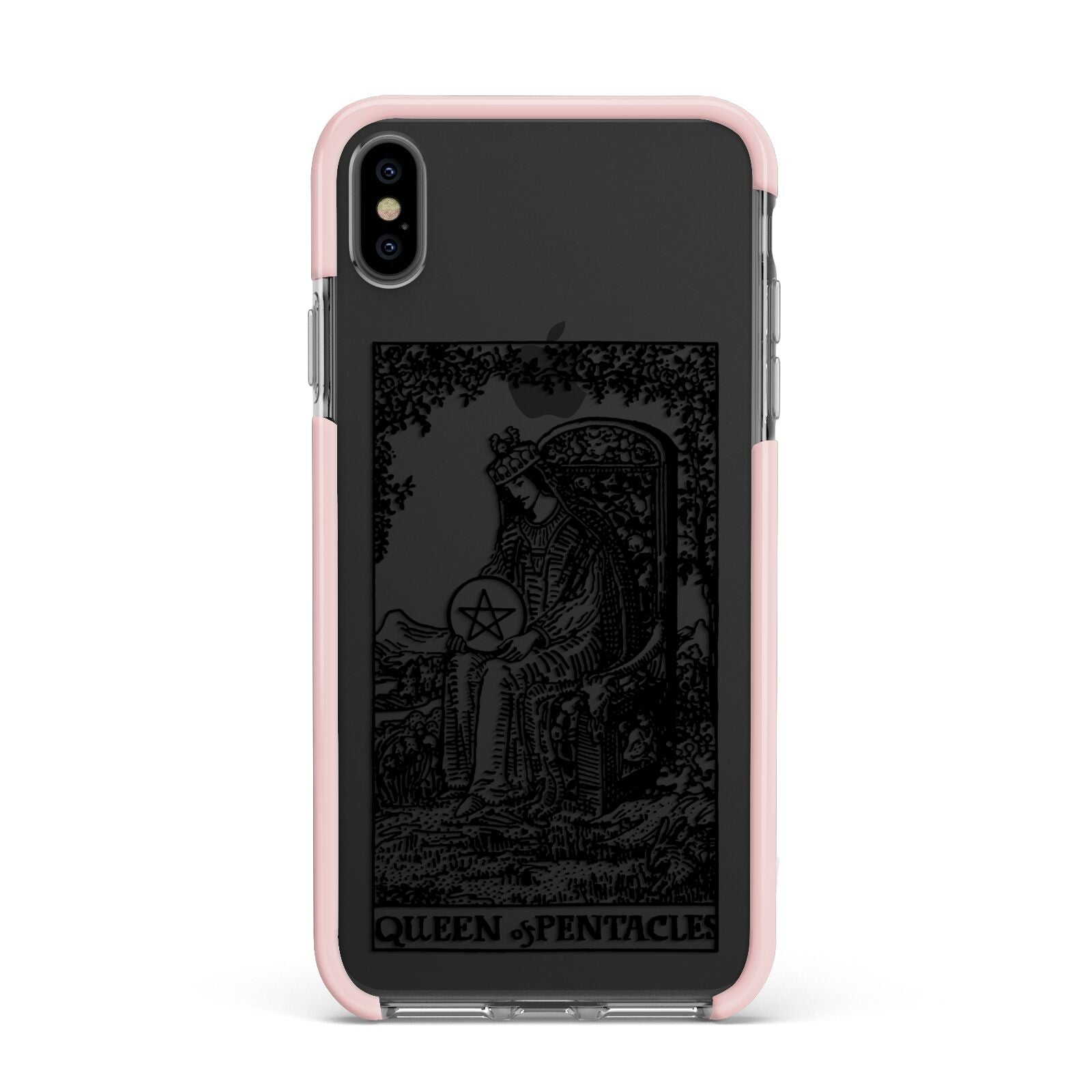 Queen of Pentacles Monochrome Apple iPhone Xs Max Impact Case Pink Edge on Black Phone