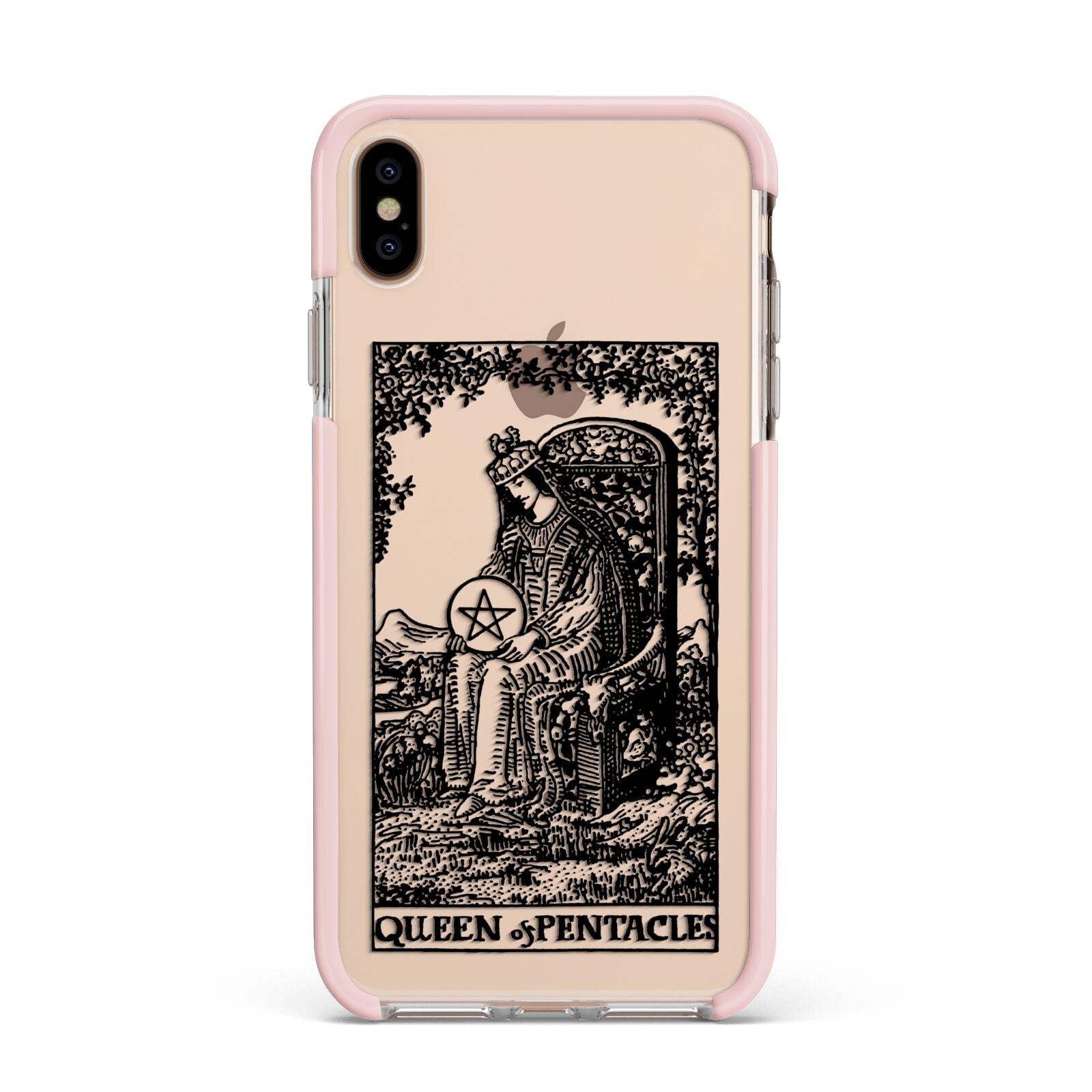 Queen of Pentacles Monochrome Apple iPhone Xs Max Impact Case Pink Edge on Gold Phone