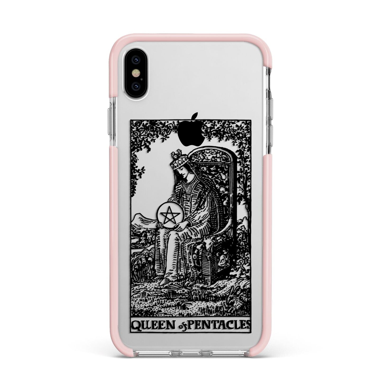 Queen of Pentacles Monochrome Apple iPhone Xs Max Impact Case Pink Edge on Silver Phone