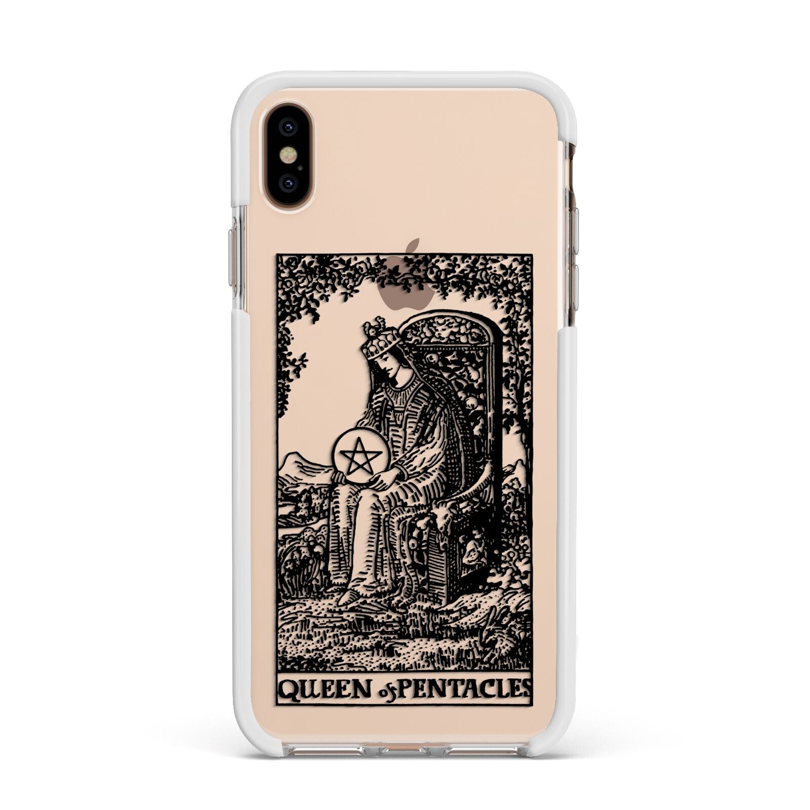 Queen of Pentacles Monochrome Apple iPhone Xs Max Impact Case White Edge on Gold Phone