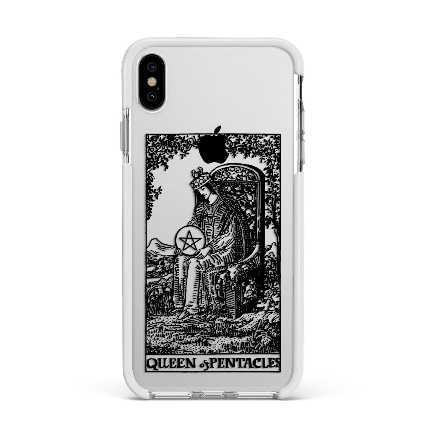 Queen of Pentacles Monochrome Apple iPhone Xs Max Impact Case White Edge on Silver Phone
