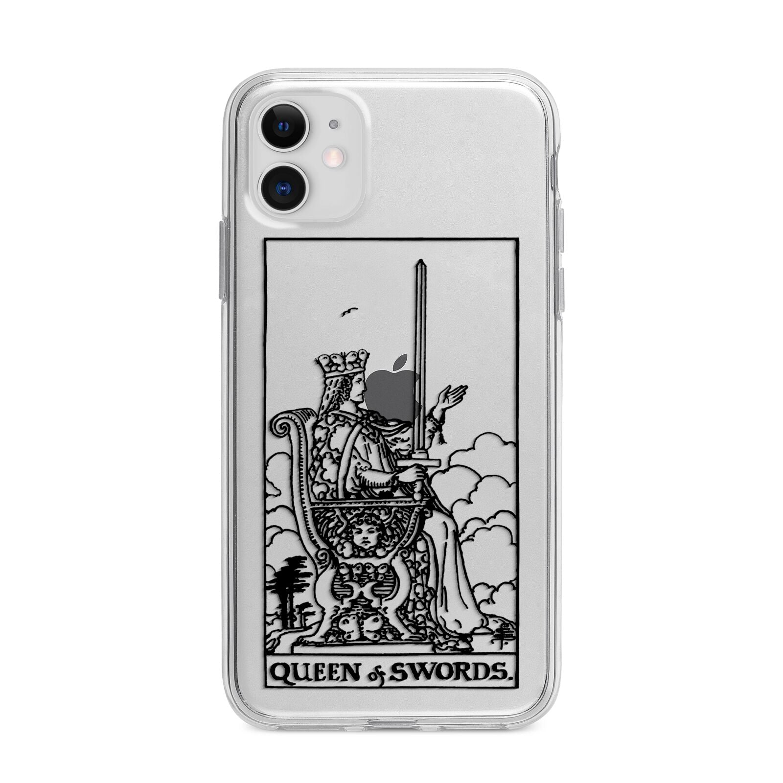 Queen of Swords Monochrome Apple iPhone 11 in White with Bumper Case