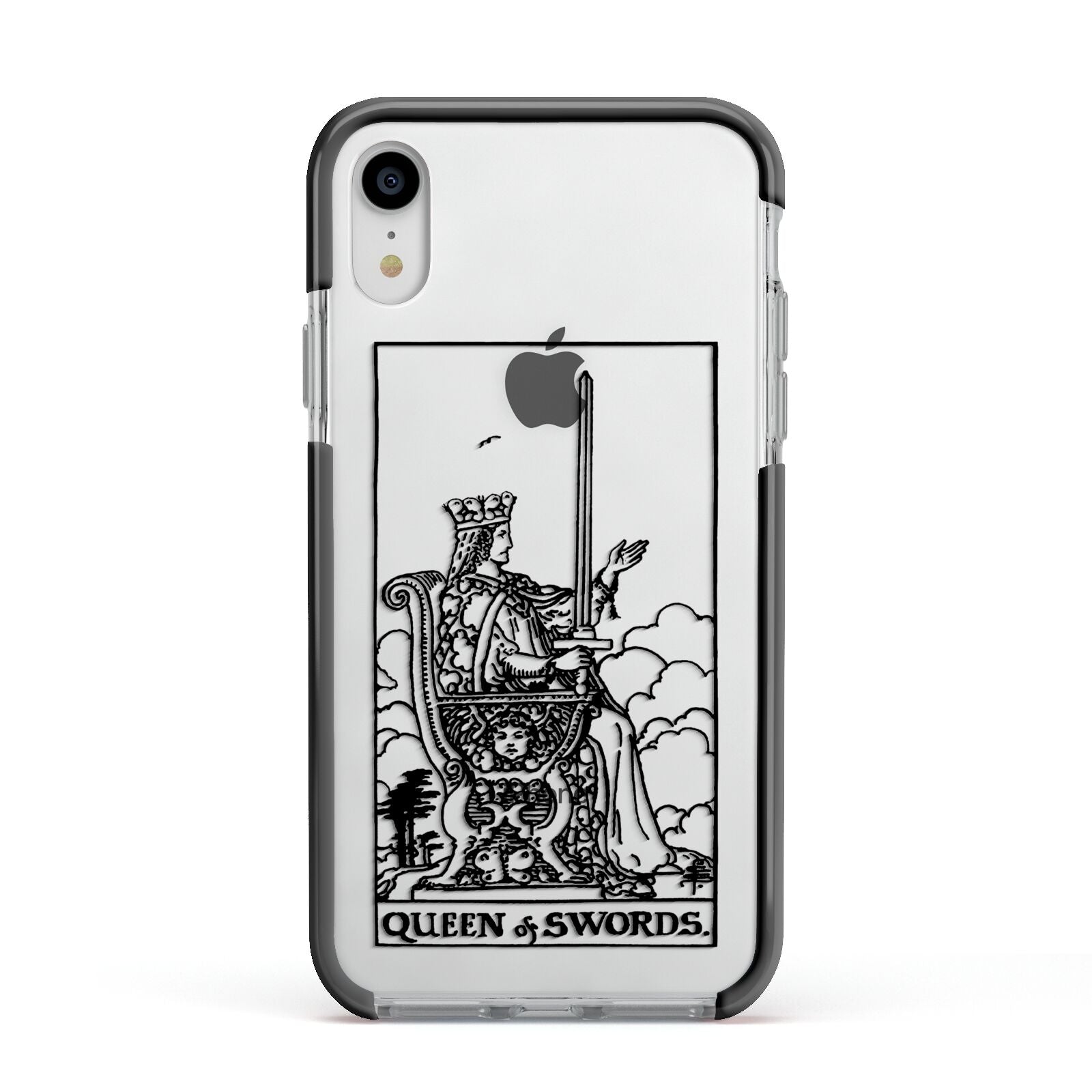 Queen of Swords Monochrome Apple iPhone XR Impact Case Black Edge on Silver Phone