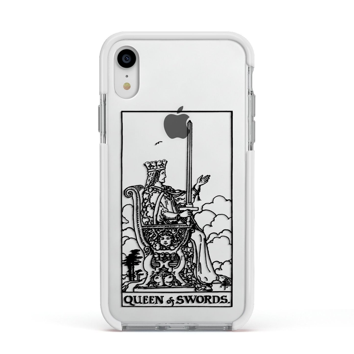 Queen of Swords Monochrome Apple iPhone XR Impact Case White Edge on Silver Phone