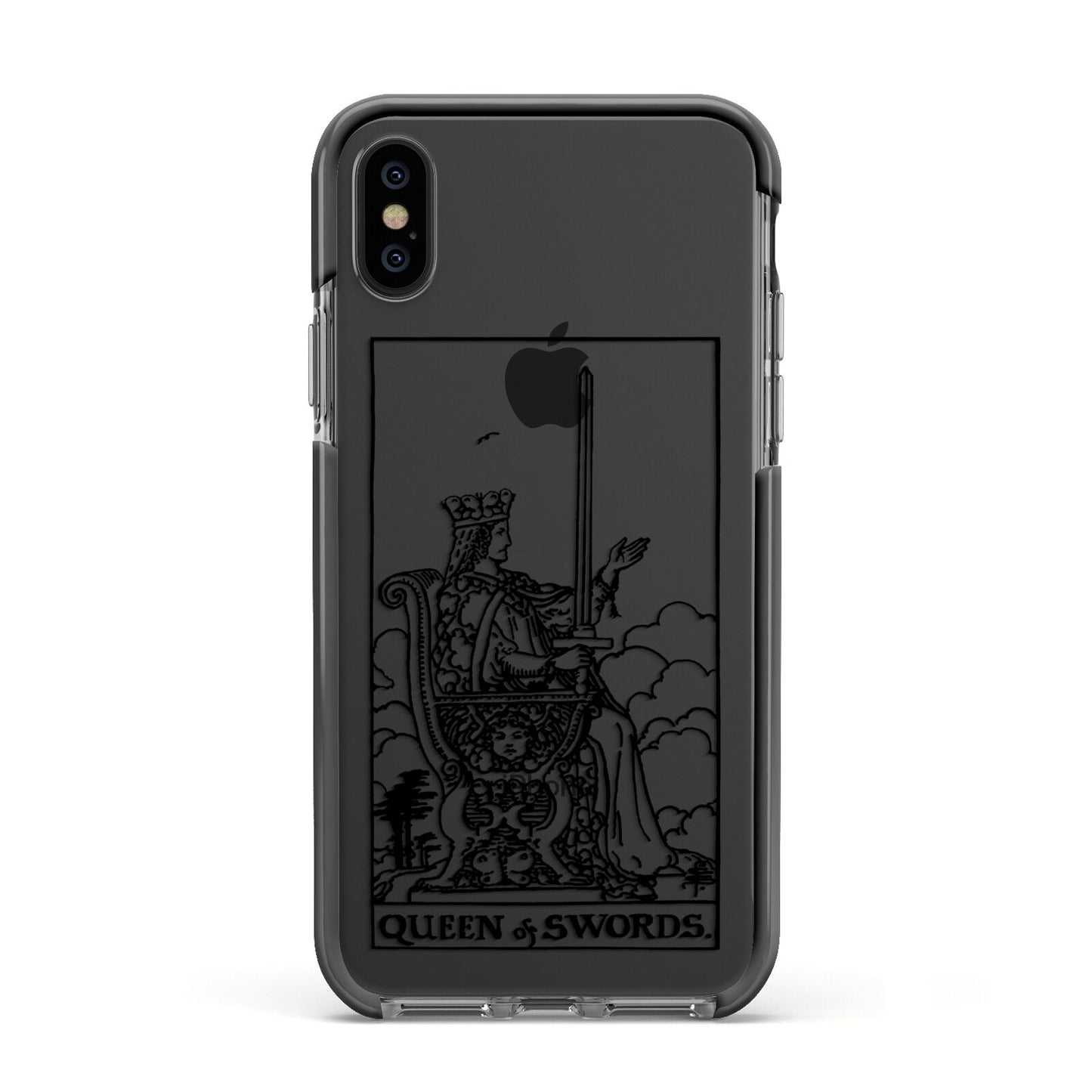 Queen of Swords Monochrome Apple iPhone Xs Impact Case Black Edge on Black Phone
