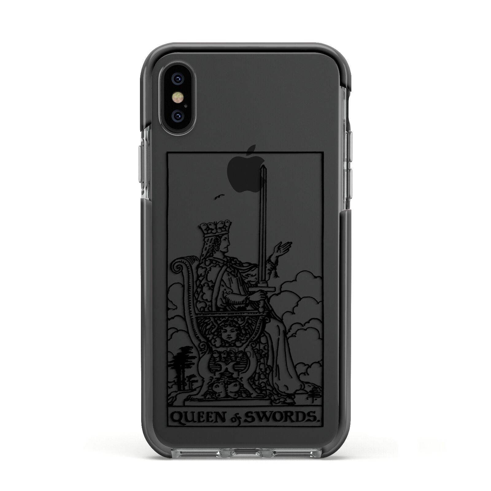 Queen of Swords Monochrome Apple iPhone Xs Impact Case Black Edge on Black Phone