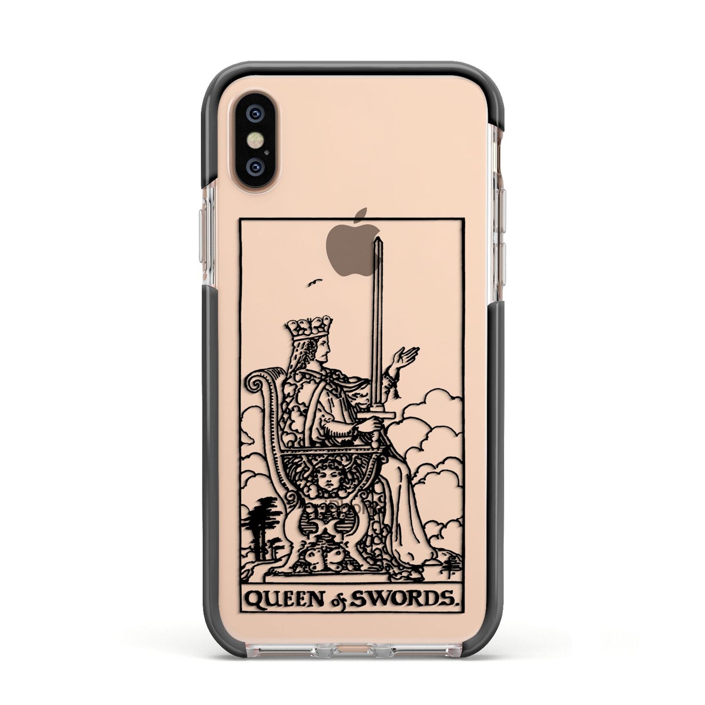 Queen of Swords Monochrome Apple iPhone Xs Impact Case Black Edge on Gold Phone