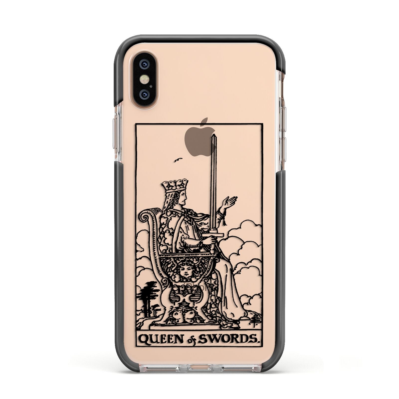 Queen of Swords Monochrome Apple iPhone Xs Impact Case Black Edge on Gold Phone