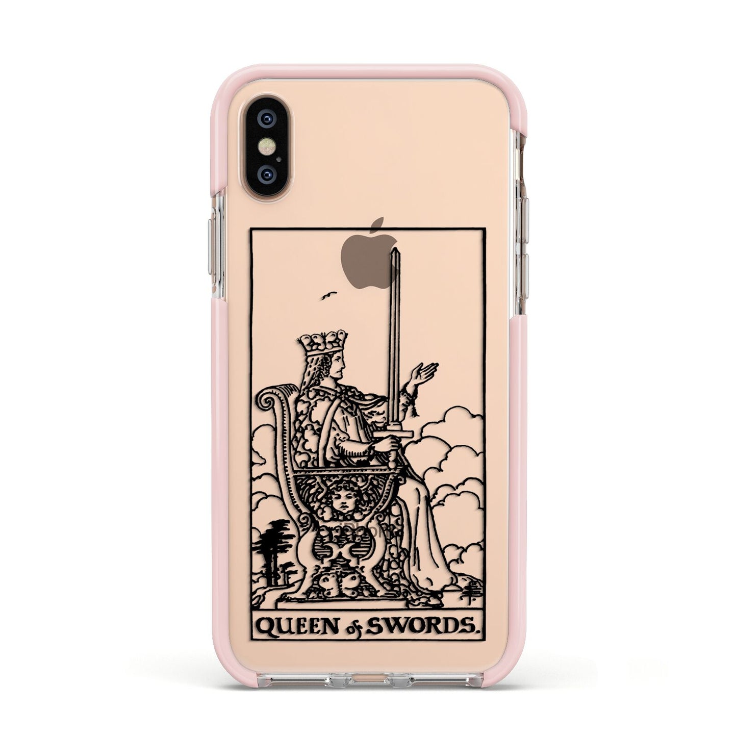 Queen of Swords Monochrome Apple iPhone Xs Impact Case Pink Edge on Gold Phone