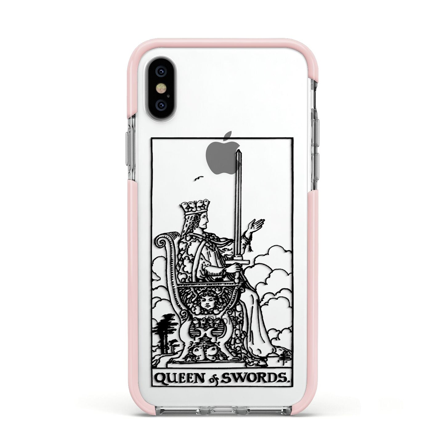 Queen of Swords Monochrome Apple iPhone Xs Impact Case Pink Edge on Silver Phone