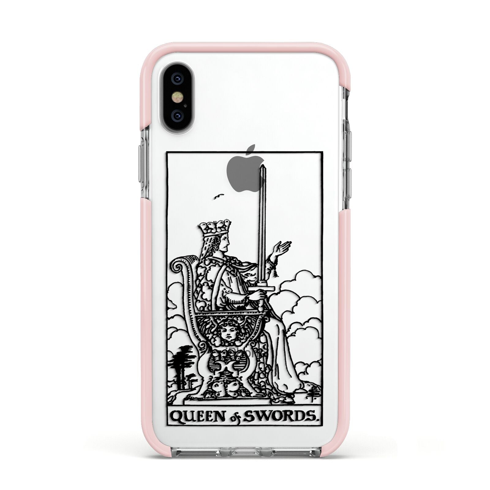 Queen of Swords Monochrome Apple iPhone Xs Impact Case Pink Edge on Silver Phone