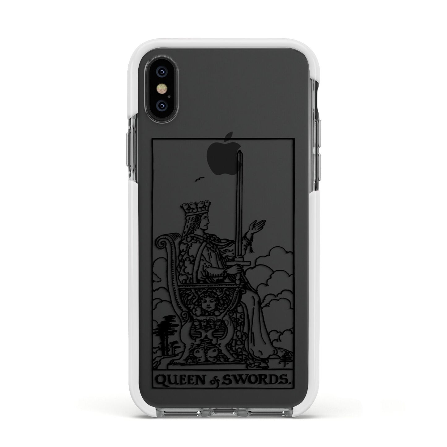 Queen of Swords Monochrome Apple iPhone Xs Impact Case White Edge on Black Phone