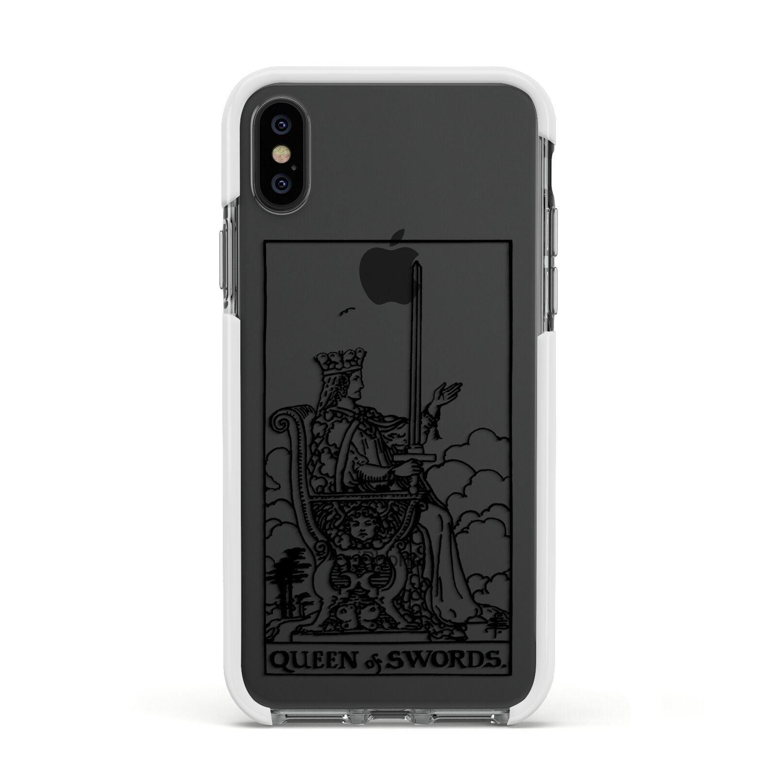Queen of Swords Monochrome Apple iPhone Xs Impact Case White Edge on Black Phone