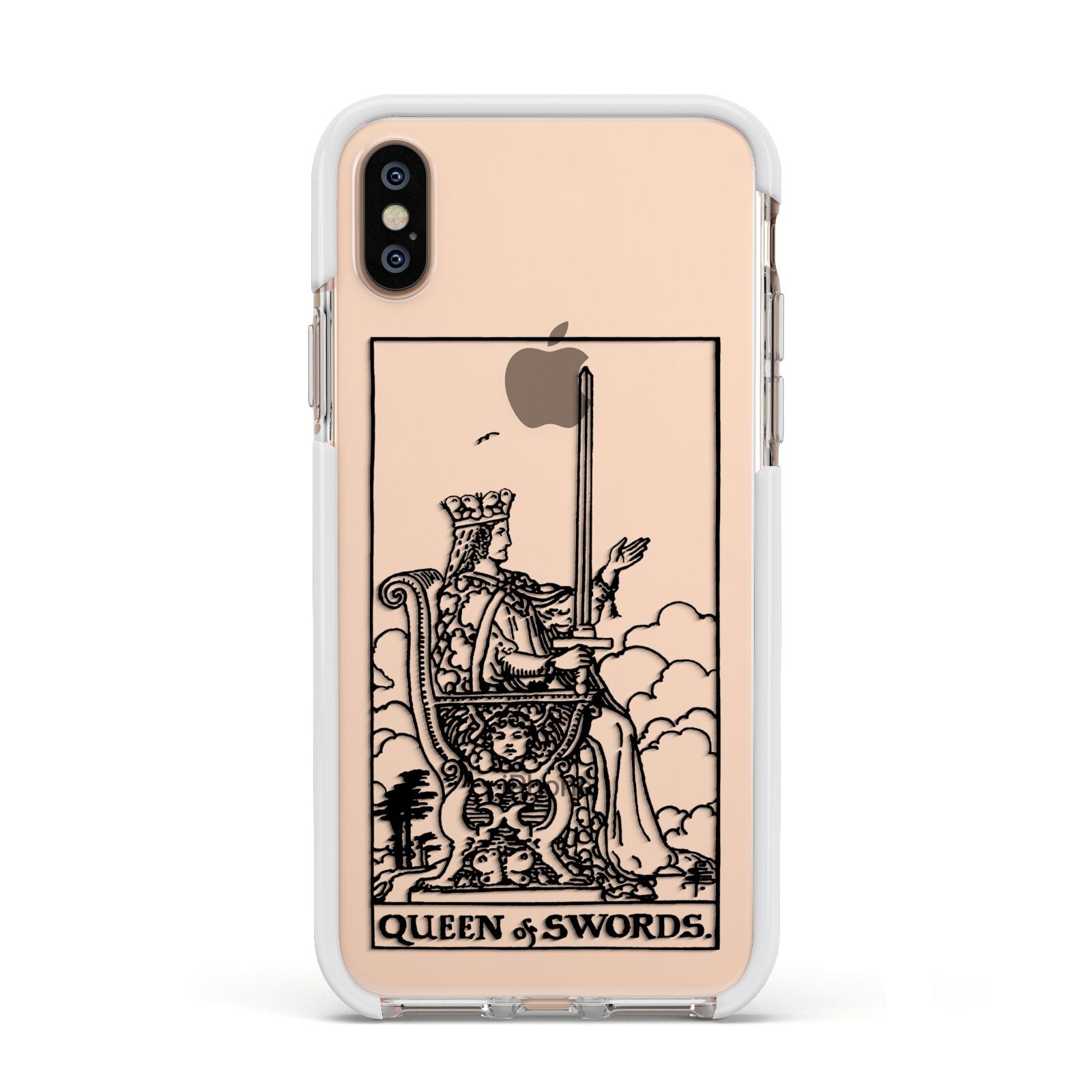 Queen of Swords Monochrome Apple iPhone Xs Impact Case White Edge on Gold Phone