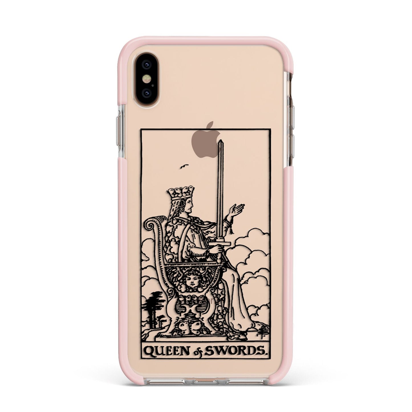 Queen of Swords Monochrome Apple iPhone Xs Max Impact Case Pink Edge on Gold Phone