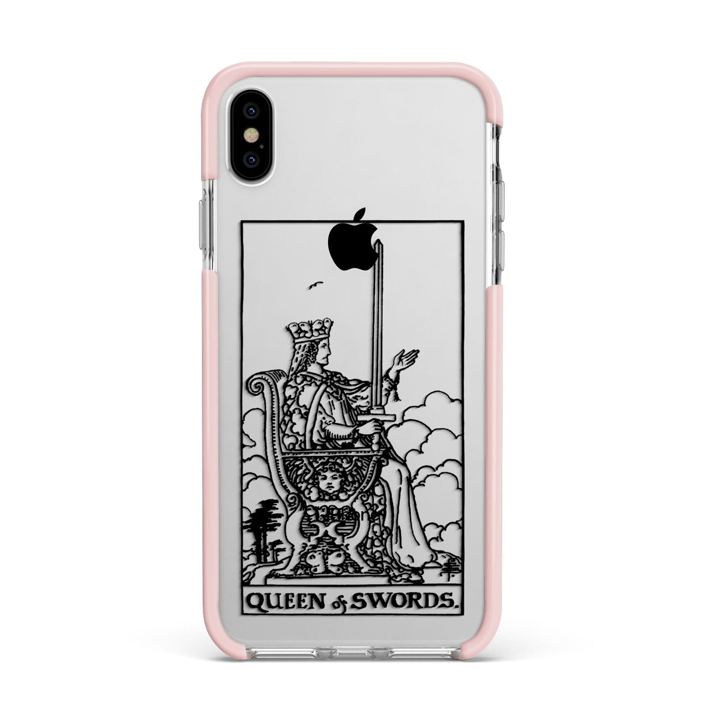 Queen of Swords Monochrome Apple iPhone Xs Max Impact Case Pink Edge on Silver Phone