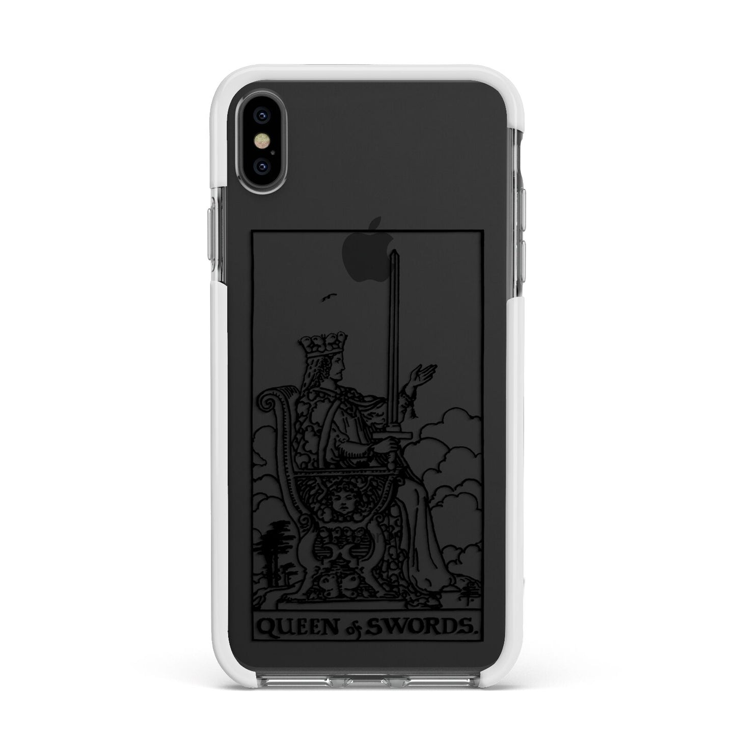 Queen of Swords Monochrome Apple iPhone Xs Max Impact Case White Edge on Black Phone