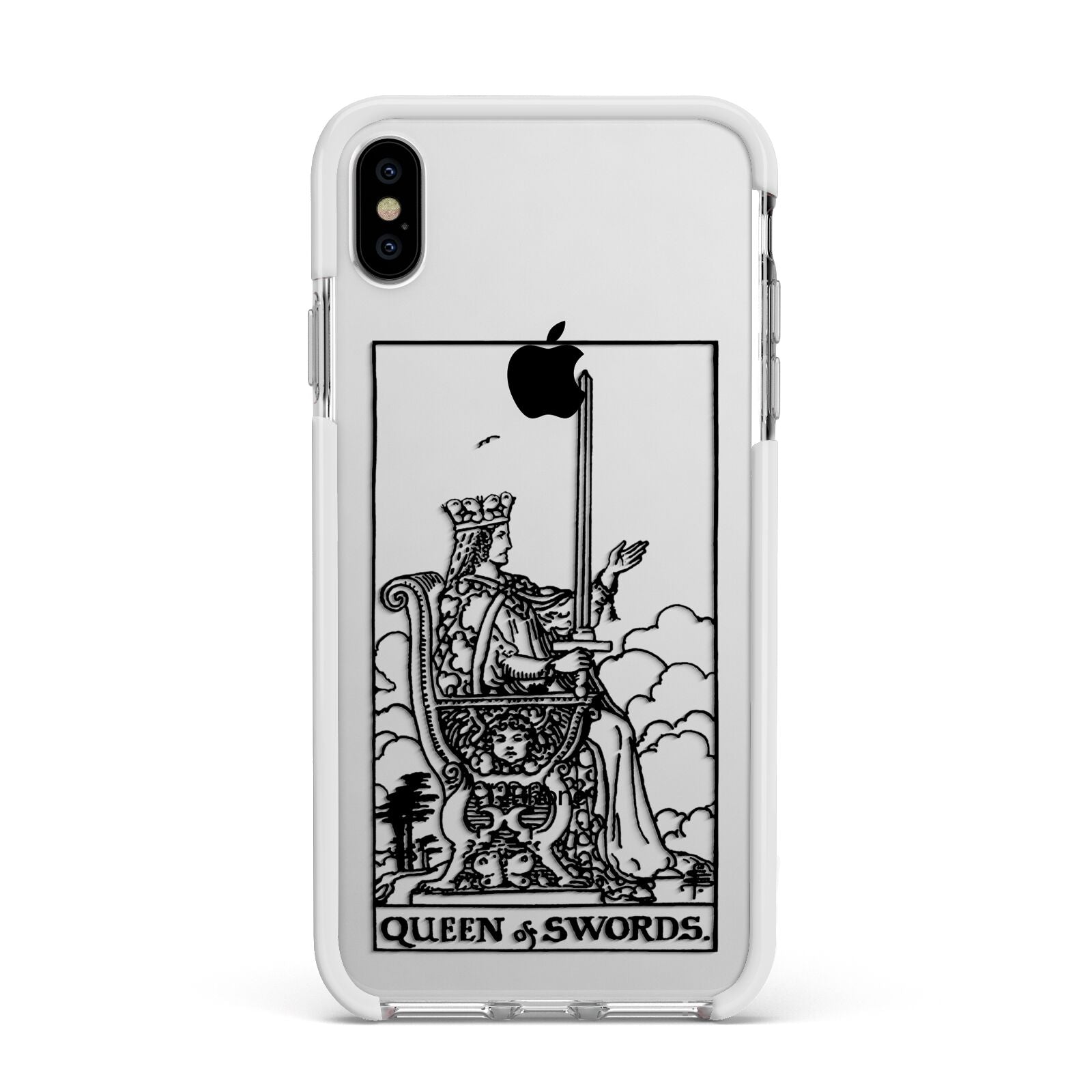 Queen of Swords Monochrome Apple iPhone Xs Max Impact Case White Edge on Silver Phone