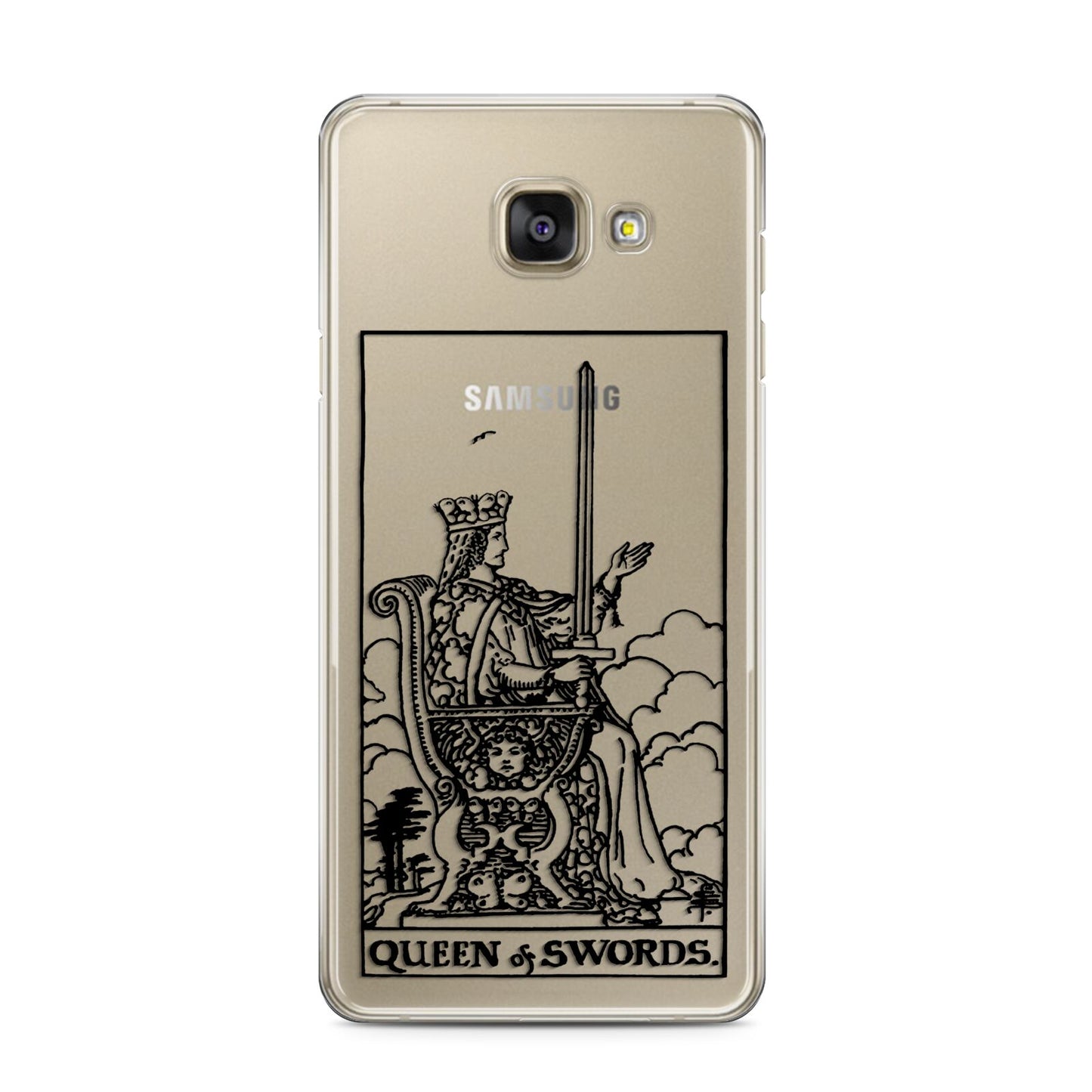 Queen of Swords Monochrome Samsung Galaxy A3 2016 Case on gold phone