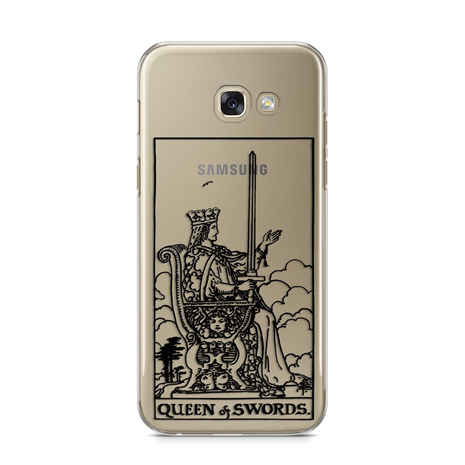 Queen of Swords Monochrome Samsung Galaxy A5 2017 Case on gold phone