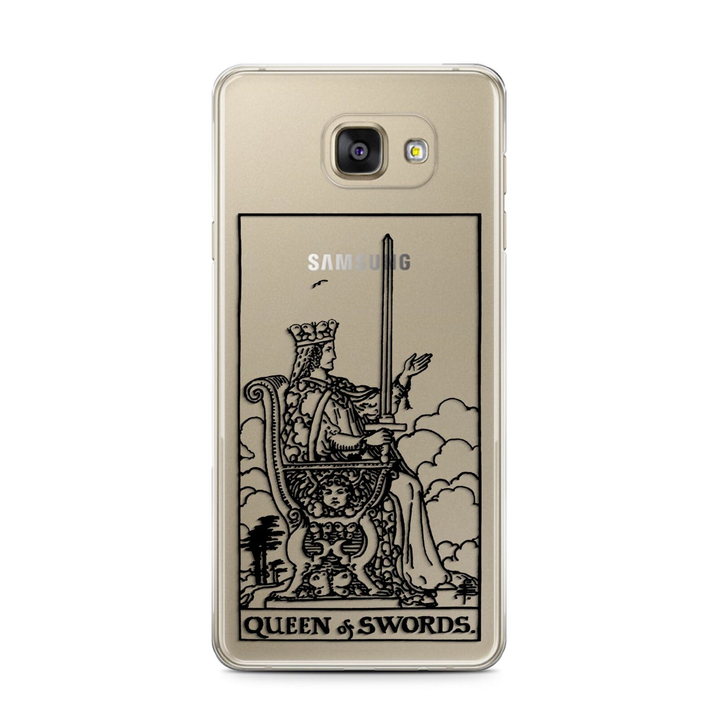 Queen of Swords Monochrome Samsung Galaxy A7 2016 Case on gold phone