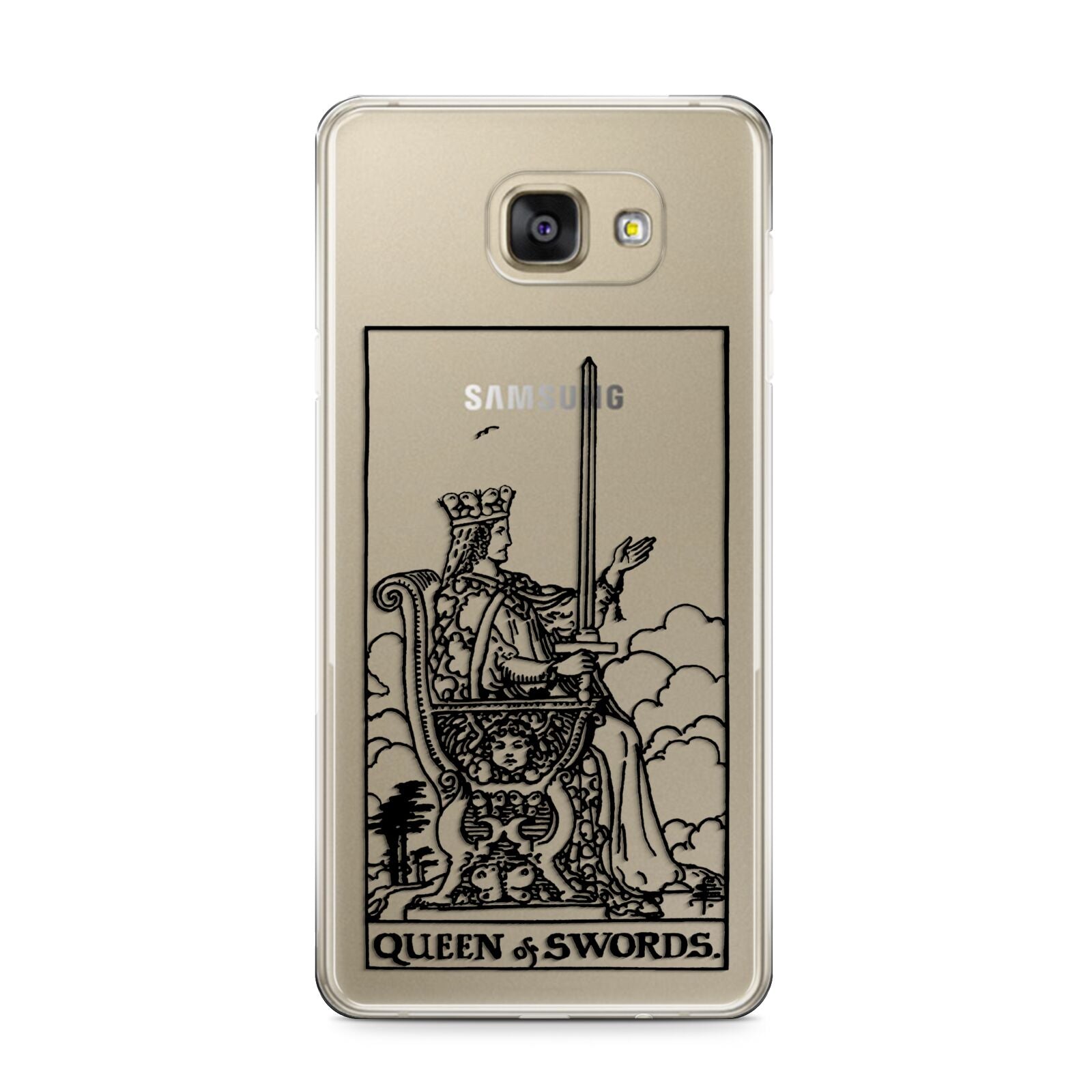 Queen of Swords Monochrome Samsung Galaxy A9 2016 Case on gold phone
